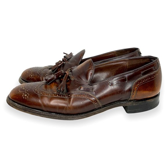 10 Vintage Johnston & Murphy Windsor Brown Leather Wingtip Tassel Loafer Shoes - Picture 6 of 10
